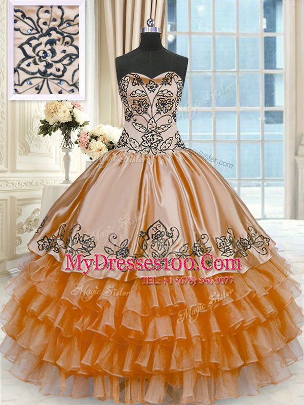 Rust Red Lace Up Vestidos de Quinceanera Beading and Embroidery and Ruffled Layers Sleeveless Floor Length