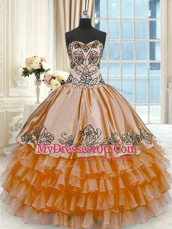 Rust Red Lace Up Vestidos de Quinceanera Beading and Embroidery and Ruffled Layers Sleeveless Floor Length
