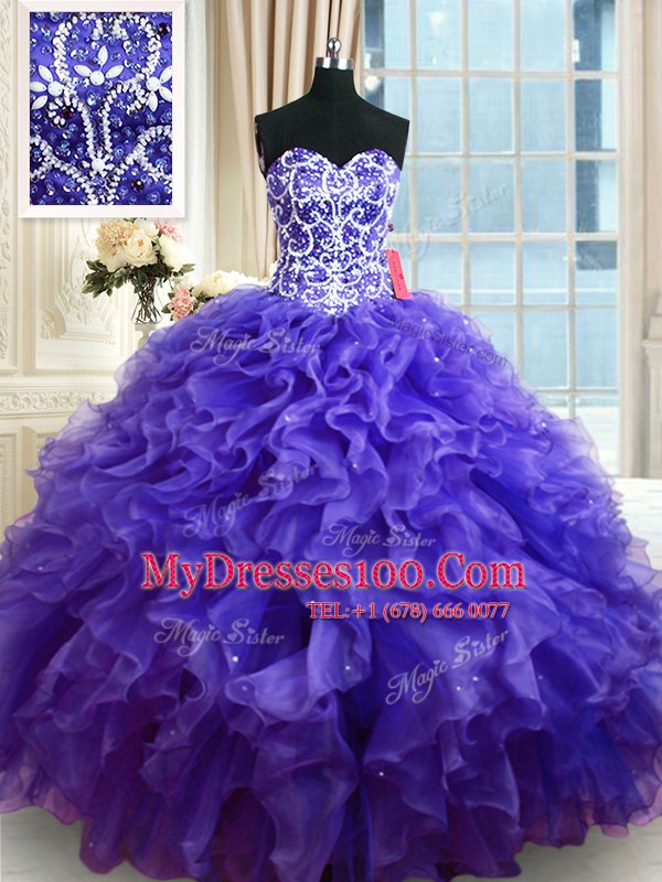 Lovely Purple Quince Ball Gowns Military Ball and Sweet 16 and Quinceanera and For with Beading and Ruffles Sweetheart Sleeveless Lace Up