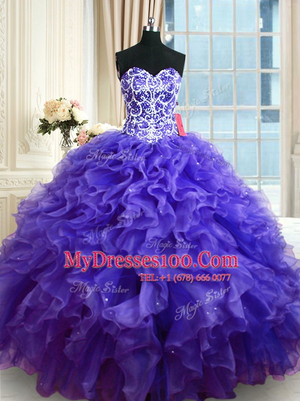 Lovely Purple Quince Ball Gowns Military Ball and Sweet 16 and Quinceanera and For with Beading and Ruffles Sweetheart Sleeveless Lace Up