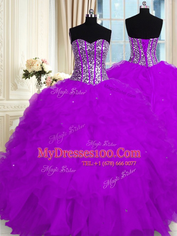 Floor Length Purple Quinceanera Gown Sweetheart Sleeveless Lace Up