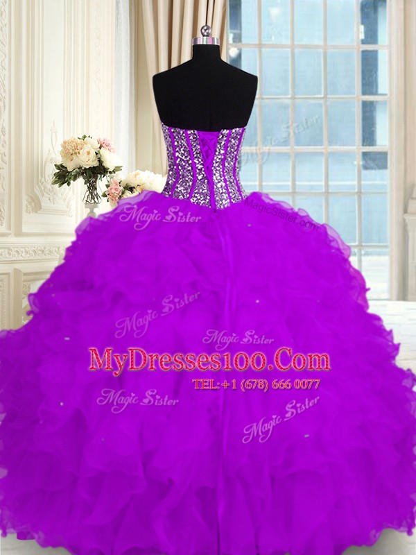 Floor Length Purple Quinceanera Gown Sweetheart Sleeveless Lace Up
