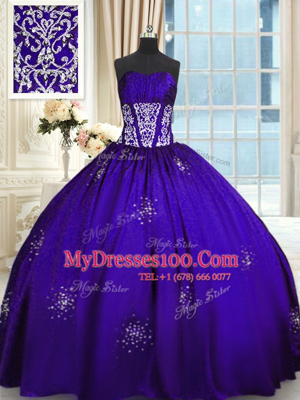 Top Selling Purple Sleeveless Beading and Appliques and Ruching Floor Length Quinceanera Gowns