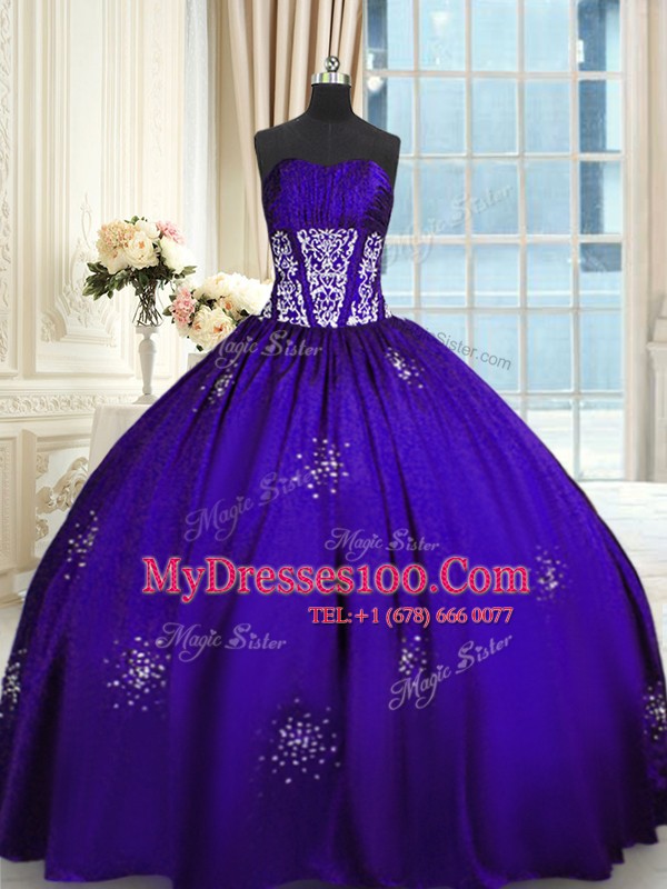 Top Selling Purple Sleeveless Beading and Appliques and Ruching Floor Length Quinceanera Gowns