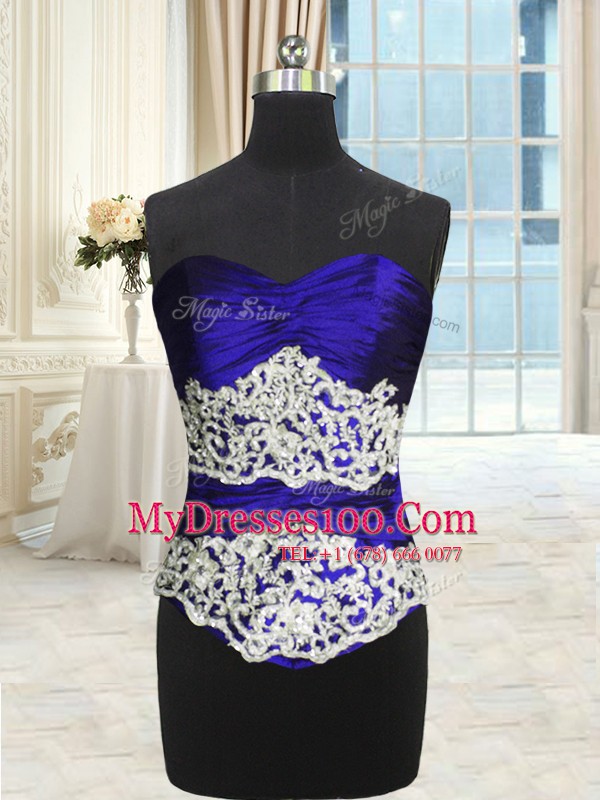 Floor Length Lace Up Quinceanera Gowns Royal Blue for Military Ball and Sweet 16 and Quinceanera with Beading and Lace and Appliques and Ruching and Pick Ups