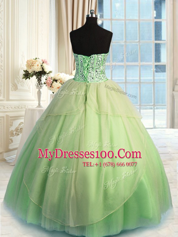 Ball Gowns Quinceanera Gowns Yellow Green Sweetheart Organza Sleeveless Floor Length Lace Up