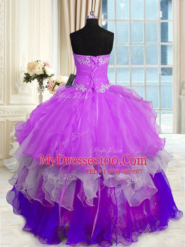 Organza Sweetheart Sleeveless Lace Up Beading and Ruffles 15 Quinceanera Dress in Multi-color