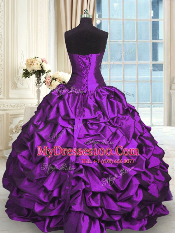 Purple Sweetheart Lace Up Beading and Lace and Ruching and Pick Ups Quince Ball Gowns Sleeveless