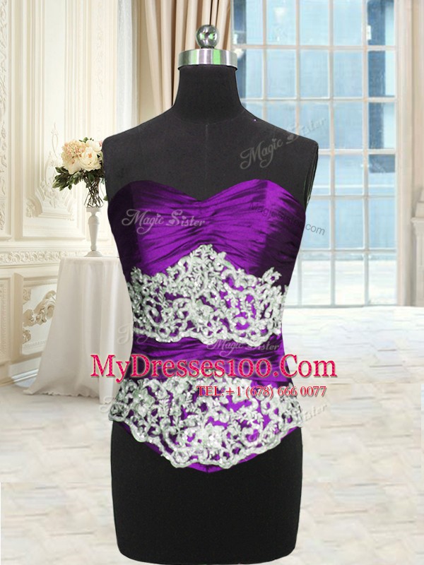 Purple Sweetheart Lace Up Beading and Lace and Ruching and Pick Ups Quince Ball Gowns Sleeveless
