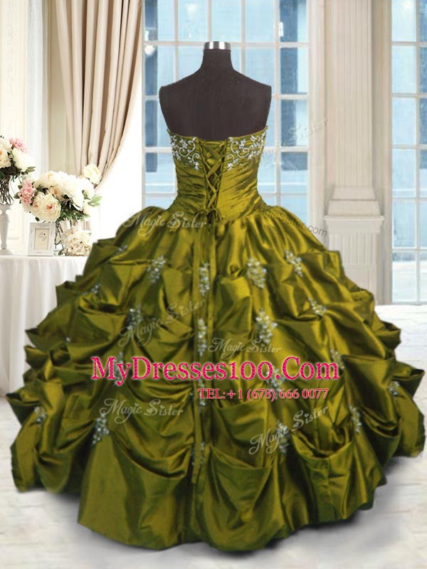 Pretty Strapless Sleeveless Taffeta Quinceanera Dress Beading and Appliques and Embroidery and Pick Ups Lace Up