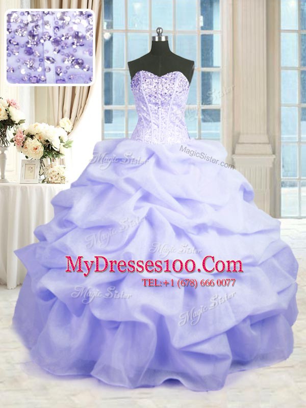 Lavender Lace Up Quinceanera Dresses Beading and Ruffles Sleeveless Floor Length