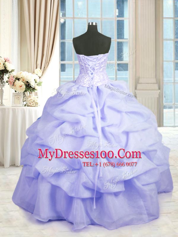 Lavender Lace Up Quinceanera Dresses Beading and Ruffles Sleeveless Floor Length