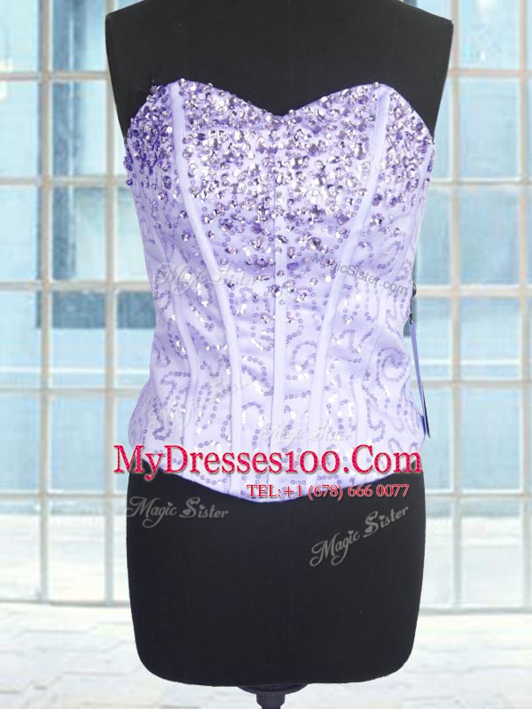 Lavender Lace Up Quinceanera Dresses Beading and Ruffles Sleeveless Floor Length