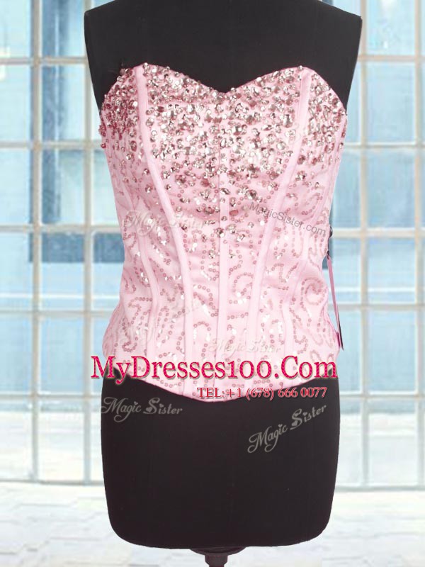 Gorgeous Pink Organza Lace Up Sweetheart Sleeveless Floor Length Sweet 16 Dresses Beading and Ruffles