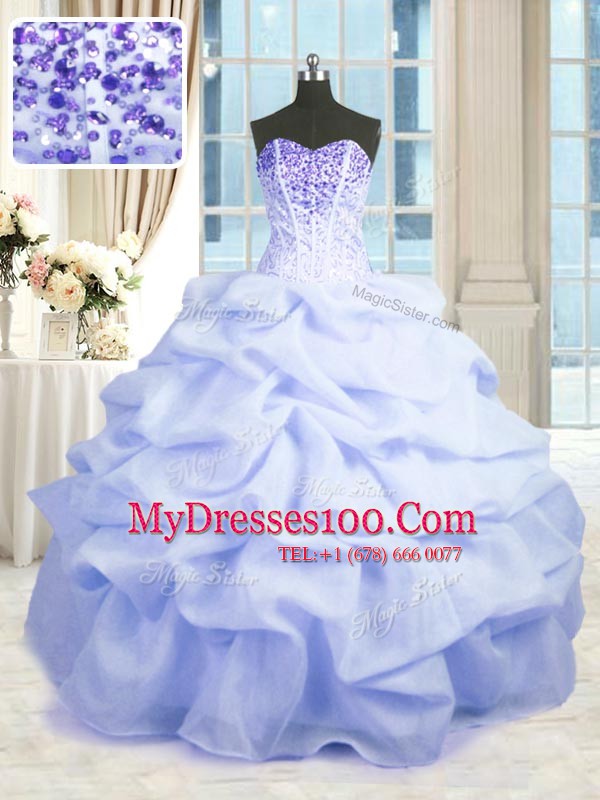 Organza Sweetheart Sleeveless Lace Up Beading and Ruffles Sweet 16 Dresses in Light Blue