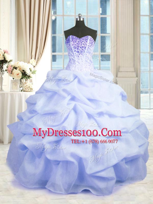 Organza Sweetheart Sleeveless Lace Up Beading and Ruffles Sweet 16 Dresses in Light Blue
