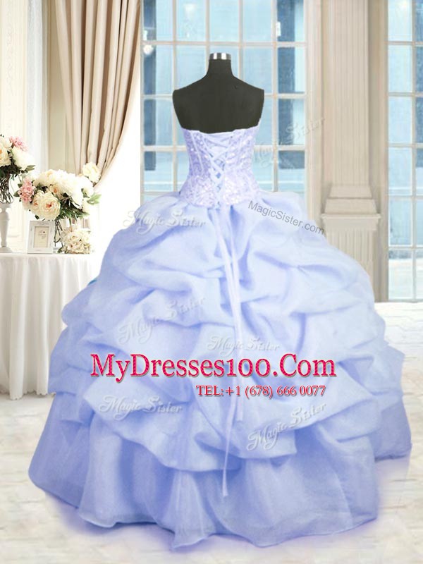Organza Sweetheart Sleeveless Lace Up Beading and Ruffles Sweet 16 Dresses in Light Blue