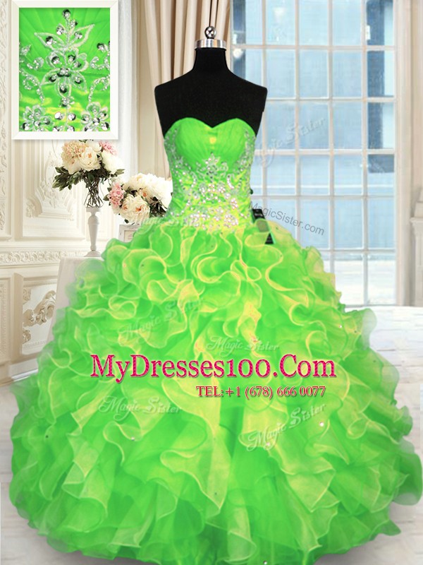 Wonderful Organza Lace Up Sweetheart Sleeveless Floor Length Quinceanera Gown Beading