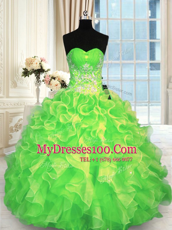 Wonderful Organza Lace Up Sweetheart Sleeveless Floor Length Quinceanera Gown Beading