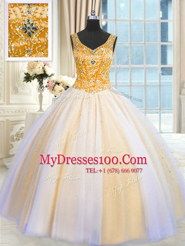 Perfect Floor Length Multi-color 15 Quinceanera Dress Tulle Sleeveless Beading and Sequins
