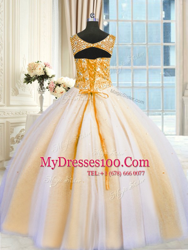 Perfect Floor Length Multi-color 15 Quinceanera Dress Tulle Sleeveless Beading and Sequins