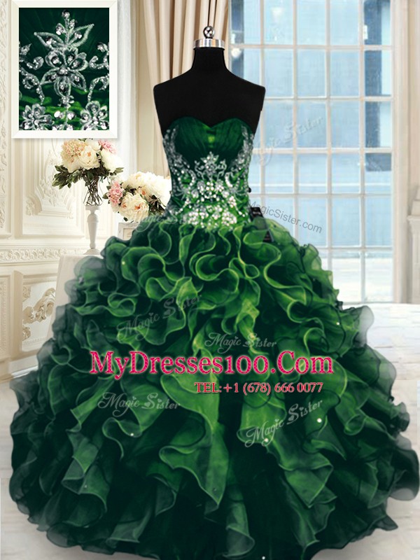 Floor Length Multi-color Quinceanera Dresses Organza Sleeveless Beading and Ruffles