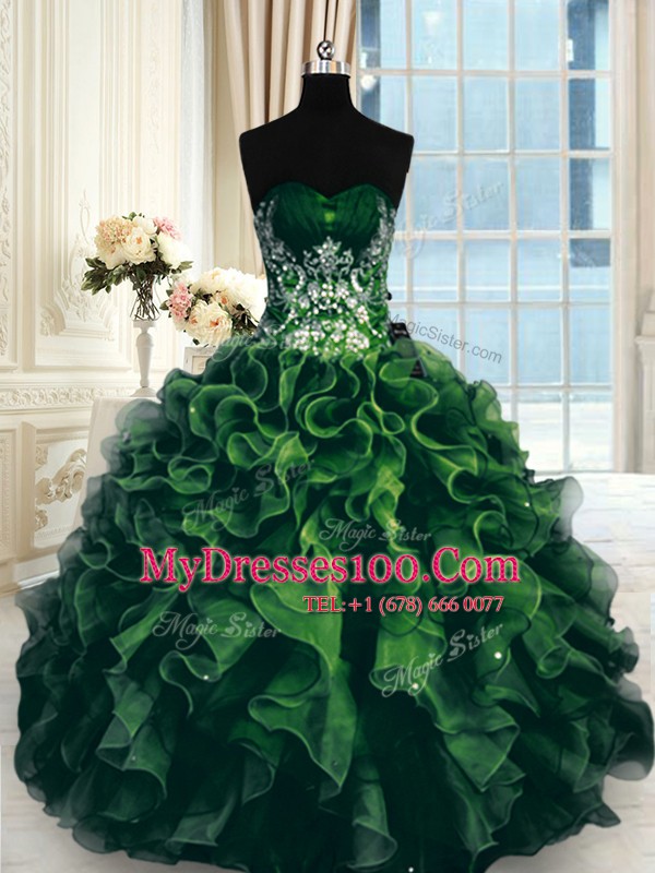 Floor Length Multi-color Quinceanera Dresses Organza Sleeveless Beading and Ruffles