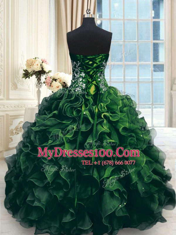 Floor Length Multi-color Quinceanera Dresses Organza Sleeveless Beading and Ruffles