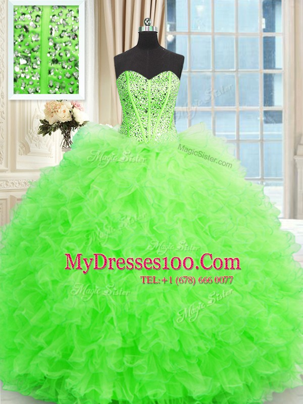 Strapless Sleeveless Quinceanera Dress Floor Length Beading and Ruffles Tulle