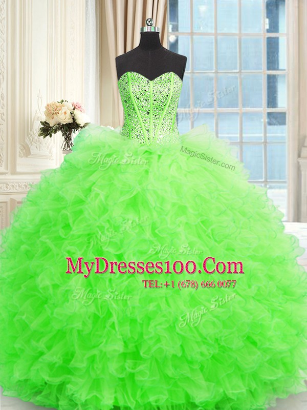 Strapless Sleeveless Quinceanera Dress Floor Length Beading and Ruffles Tulle