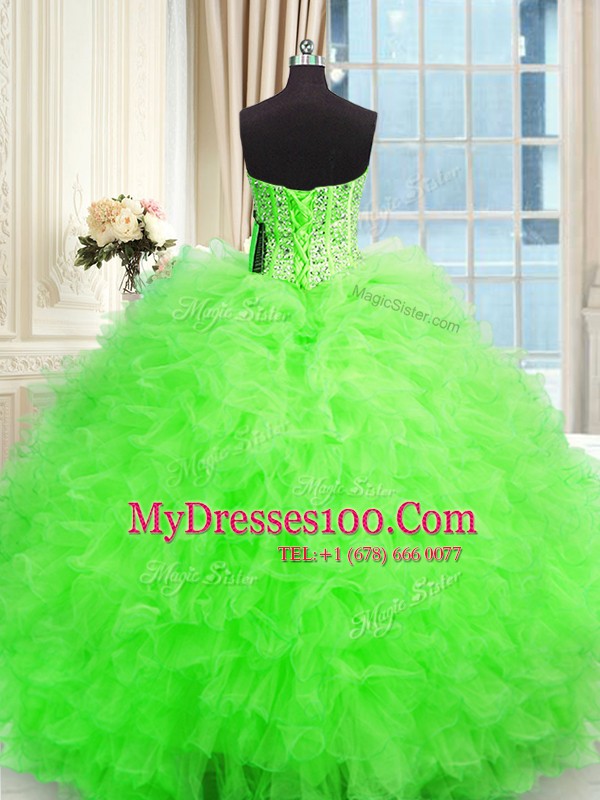 Strapless Sleeveless Quinceanera Dress Floor Length Beading and Ruffles Tulle