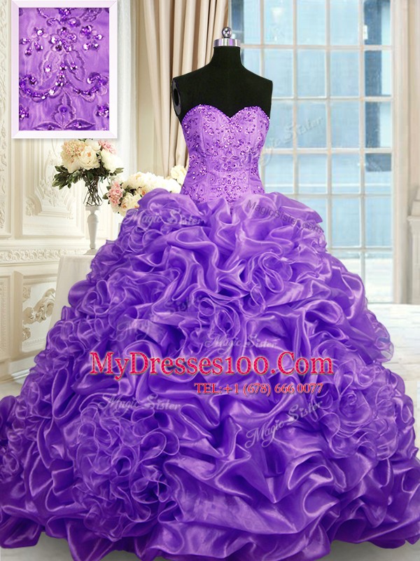 Sexy Pick Ups With Train Lavender Vestidos de Quinceanera Sweetheart Sleeveless Sweep Train Lace Up