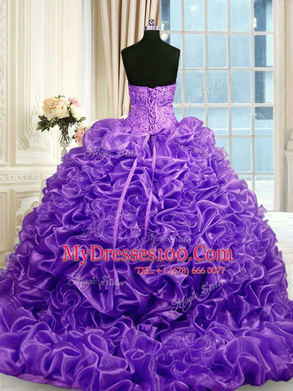 Sexy Pick Ups With Train Lavender Vestidos de Quinceanera Sweetheart Sleeveless Sweep Train Lace Up