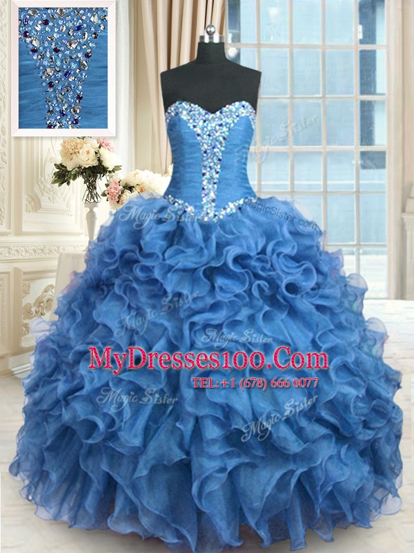 Organza Sleeveless Floor Length Quinceanera Gown and Beading and Ruffles