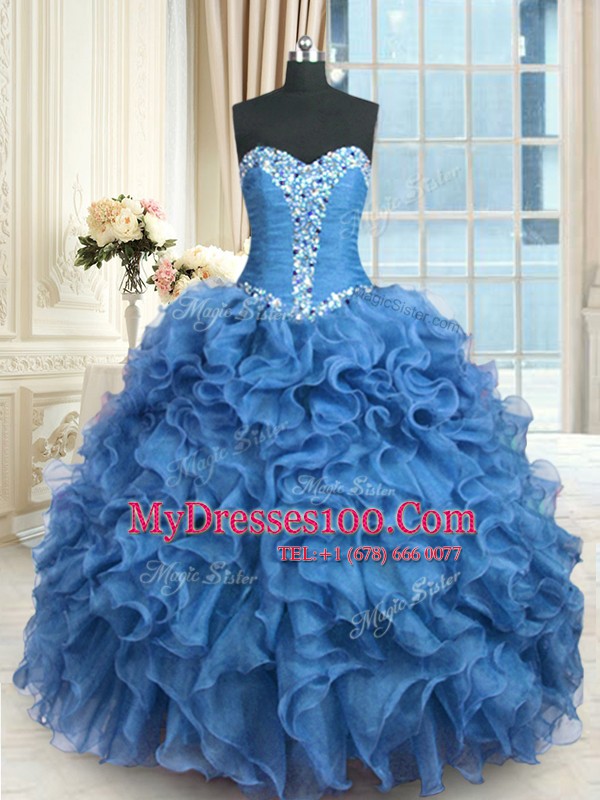 Organza Sleeveless Floor Length Quinceanera Gown and Beading and Ruffles