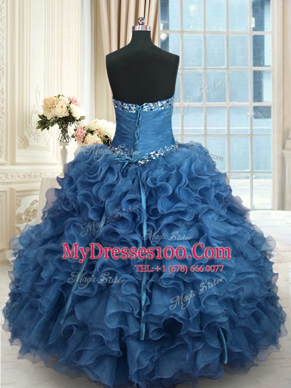 Organza Sleeveless Floor Length Quinceanera Gown and Beading and Ruffles