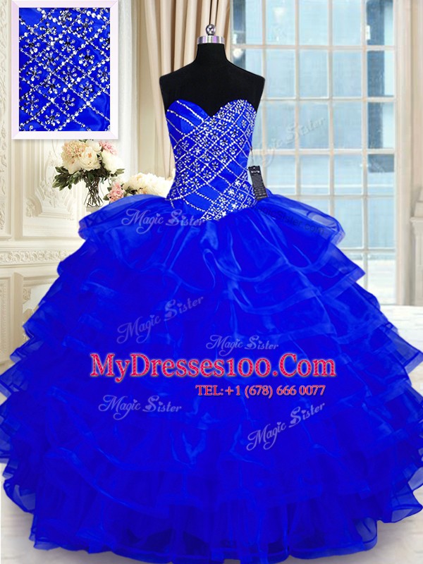 Sweetheart Sleeveless Organza Quinceanera Dress Beading and Ruffled Layers Lace Up