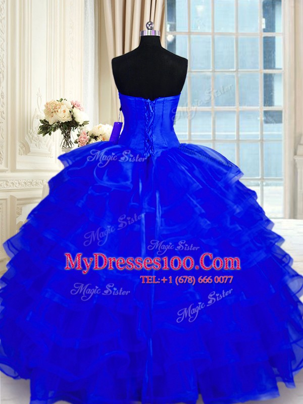 Sweetheart Sleeveless Organza Quinceanera Dress Beading and Ruffled Layers Lace Up