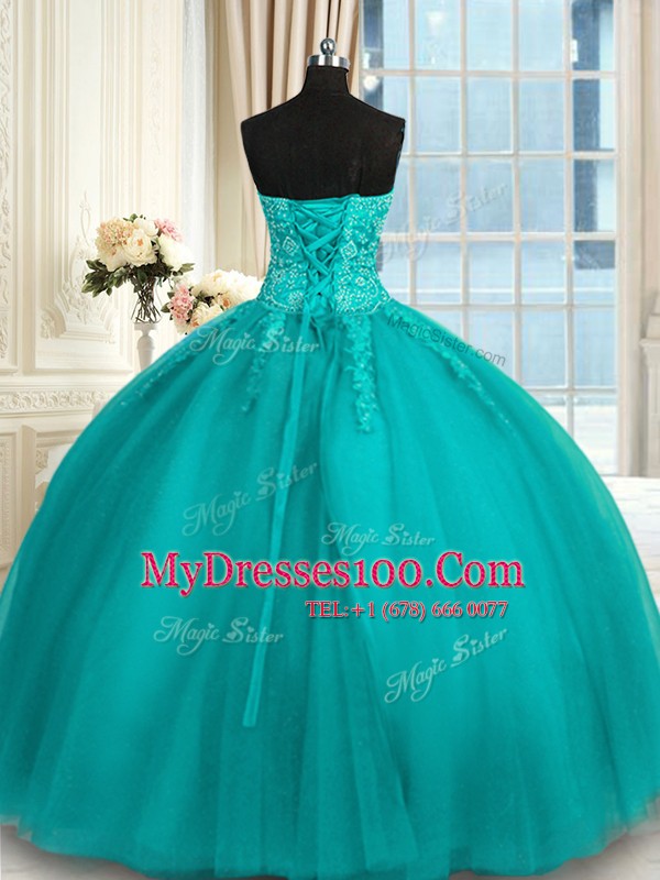 Sleeveless Lace Up Floor Length Appliques and Embroidery Vestidos de Quinceanera