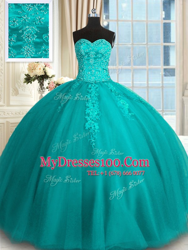 Sleeveless Lace Up Floor Length Appliques and Embroidery Vestidos de Quinceanera