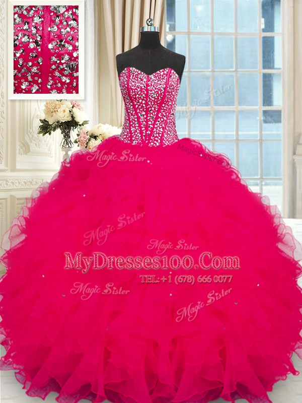 Fabulous Organza Sleeveless Floor Length Ball Gown Prom Dress and Beading and Ruffles