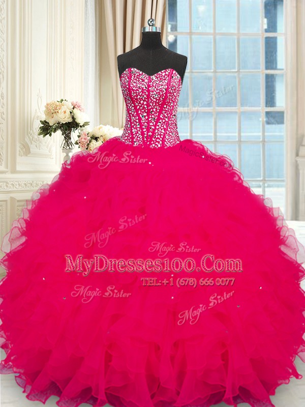 Fabulous Organza Sleeveless Floor Length Ball Gown Prom Dress and Beading and Ruffles