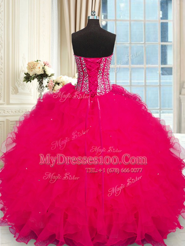 Fabulous Organza Sleeveless Floor Length Ball Gown Prom Dress and Beading and Ruffles
