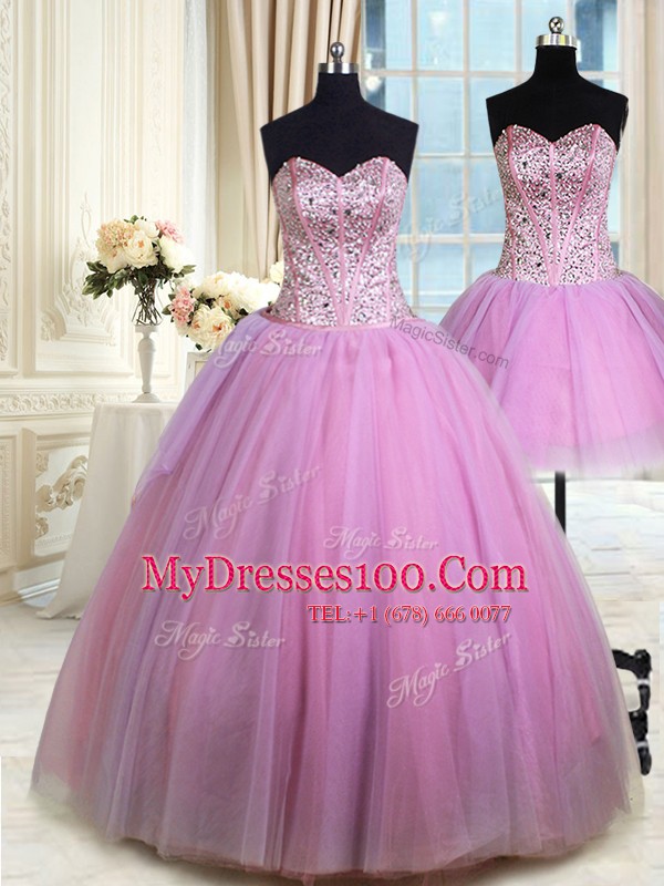Three Piece Sweetheart Sleeveless Tulle Sweet 16 Quinceanera Dress Beading Lace Up