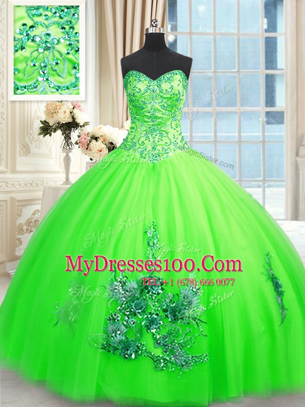 Fashion Lace Up Sweetheart Appliques Quinceanera Gown Tulle Sleeveless