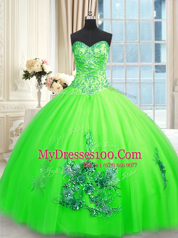 Fashion Lace Up Sweetheart Appliques Quinceanera Gown Tulle Sleeveless