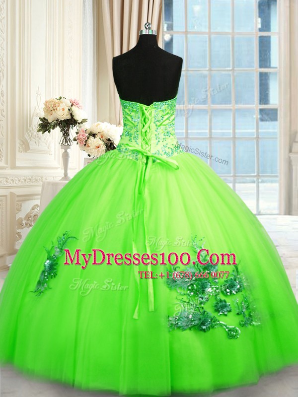 Fashion Lace Up Sweetheart Appliques Quinceanera Gown Tulle Sleeveless