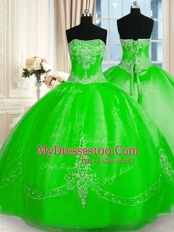 Spectacular Strapless Sleeveless Ball Gown Prom Dress Floor Length Beading and Embroidery Tulle