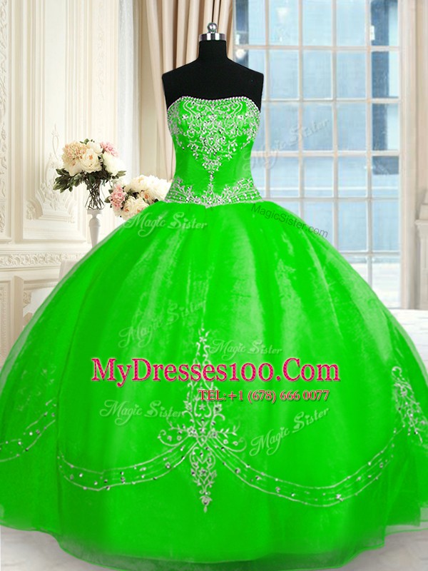 Spectacular Strapless Sleeveless Ball Gown Prom Dress Floor Length Beading and Embroidery Tulle