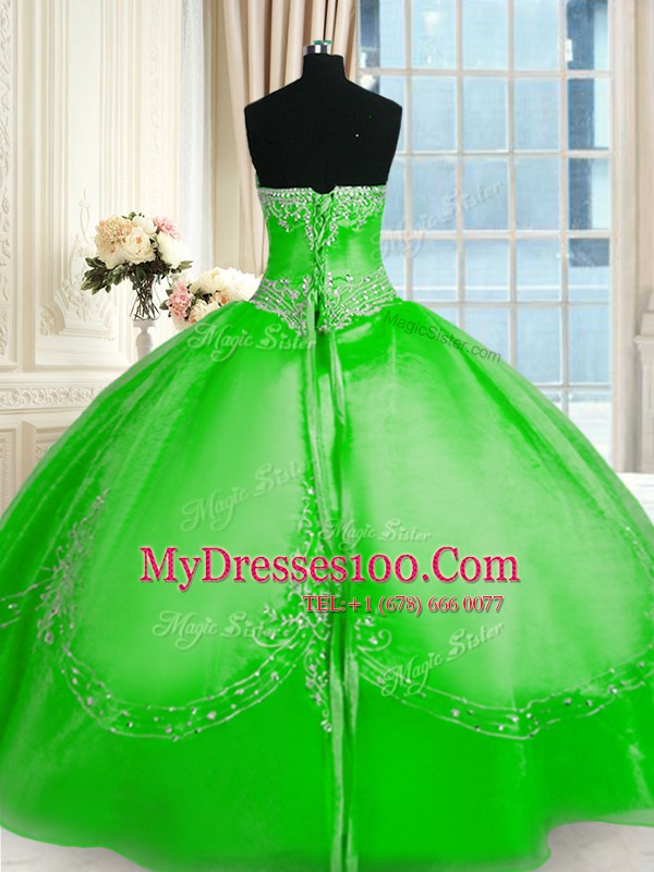 Spectacular Strapless Sleeveless Ball Gown Prom Dress Floor Length Beading and Embroidery Tulle